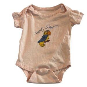 “Parrot Head” Peach Bird Graphic Onesie, 12-18 Months